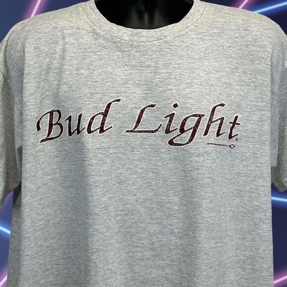 Vintage Bud Light Beer T Shirt Mens X-Large Spellout Script Anheuser Busch Gray - Picture 1 of 10